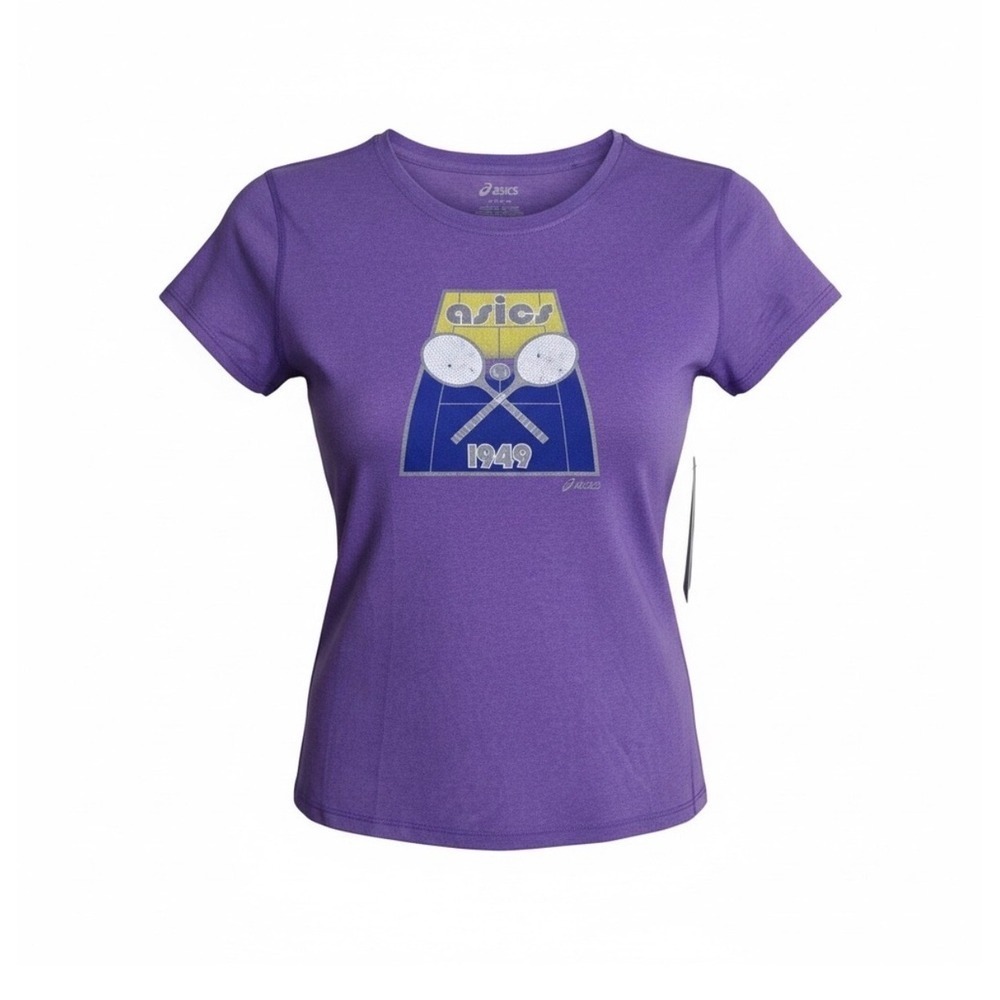 ASICS 1949 Tennis T-Shirt M Purple Graphic Athletic Performance Tee